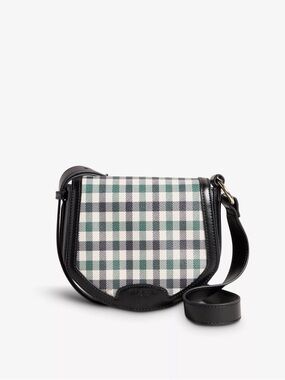 Checked Saddle Crossbody Bag in Green and Black